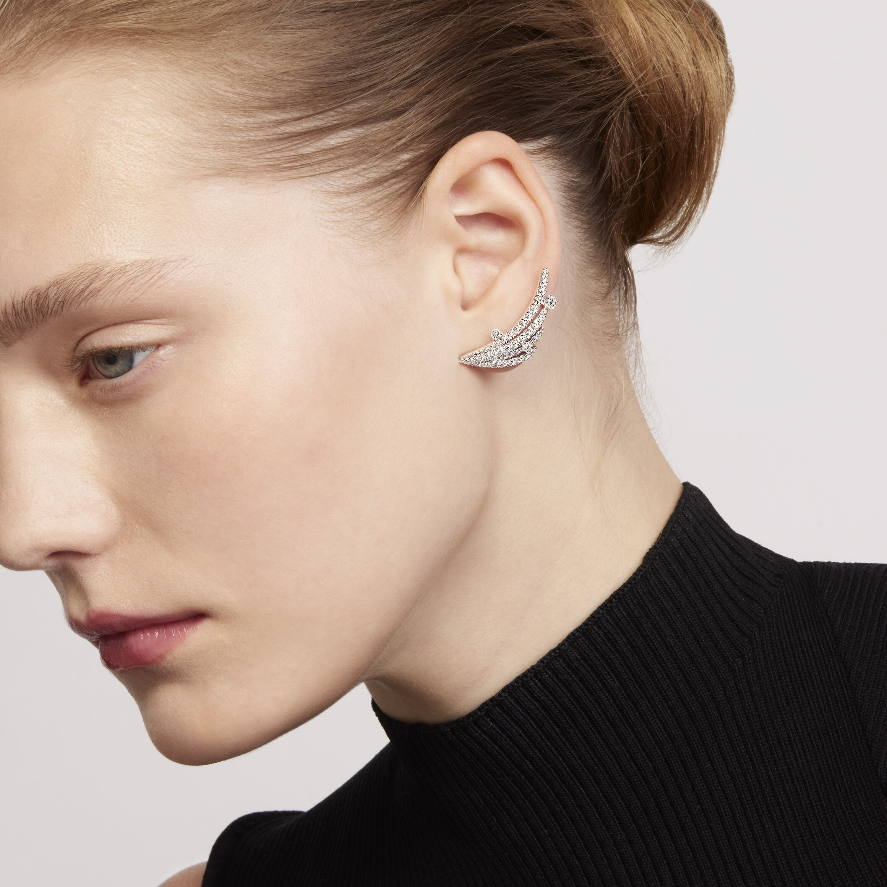 VELA 法式切割密鑲懸浮鑽石爬耳式耳環, 18K 玫瑰金, large