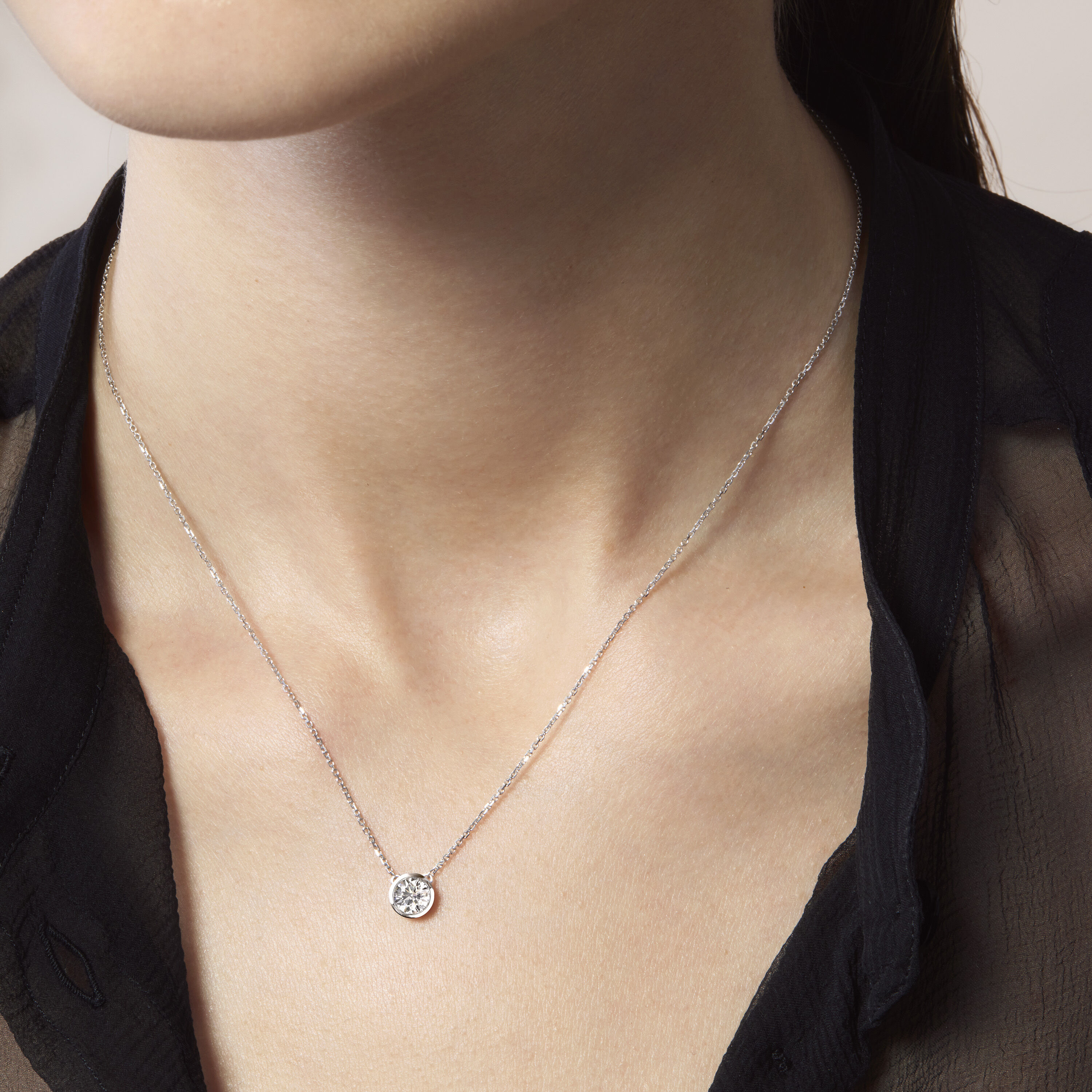 Classic Bezel鑽石項鏈, 18K 玫瑰金, large
