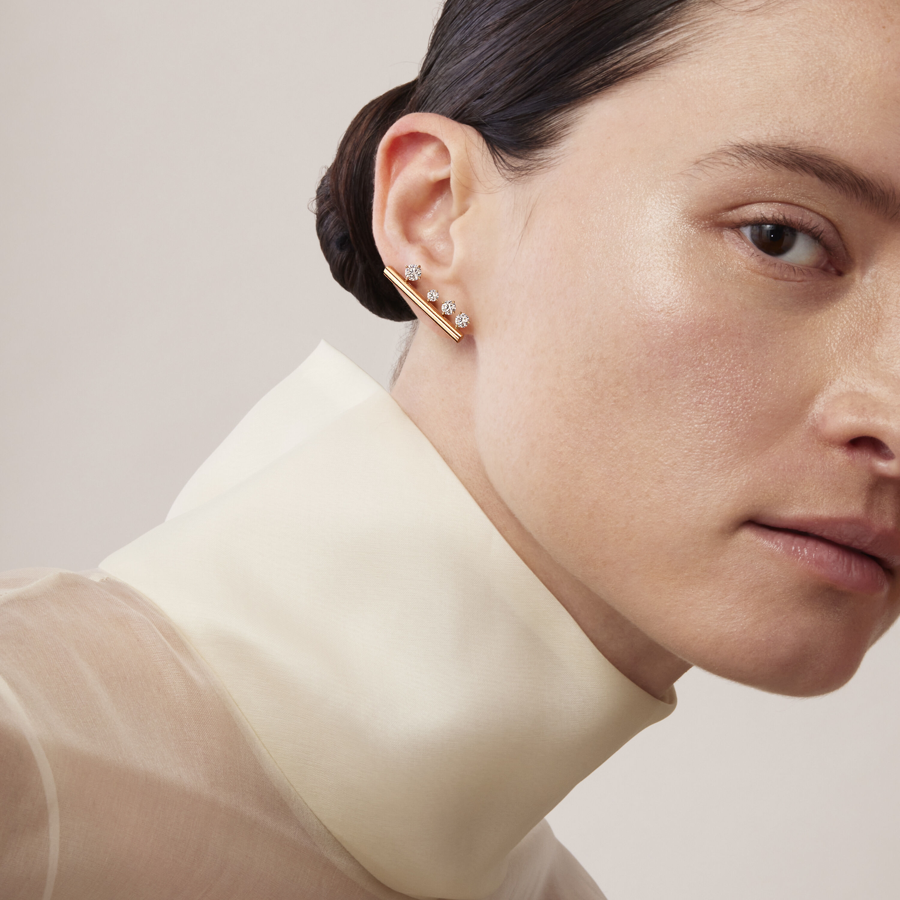 Barre Floating 鑽石耳廓耳環（大號）, 18K 玫瑰金, large