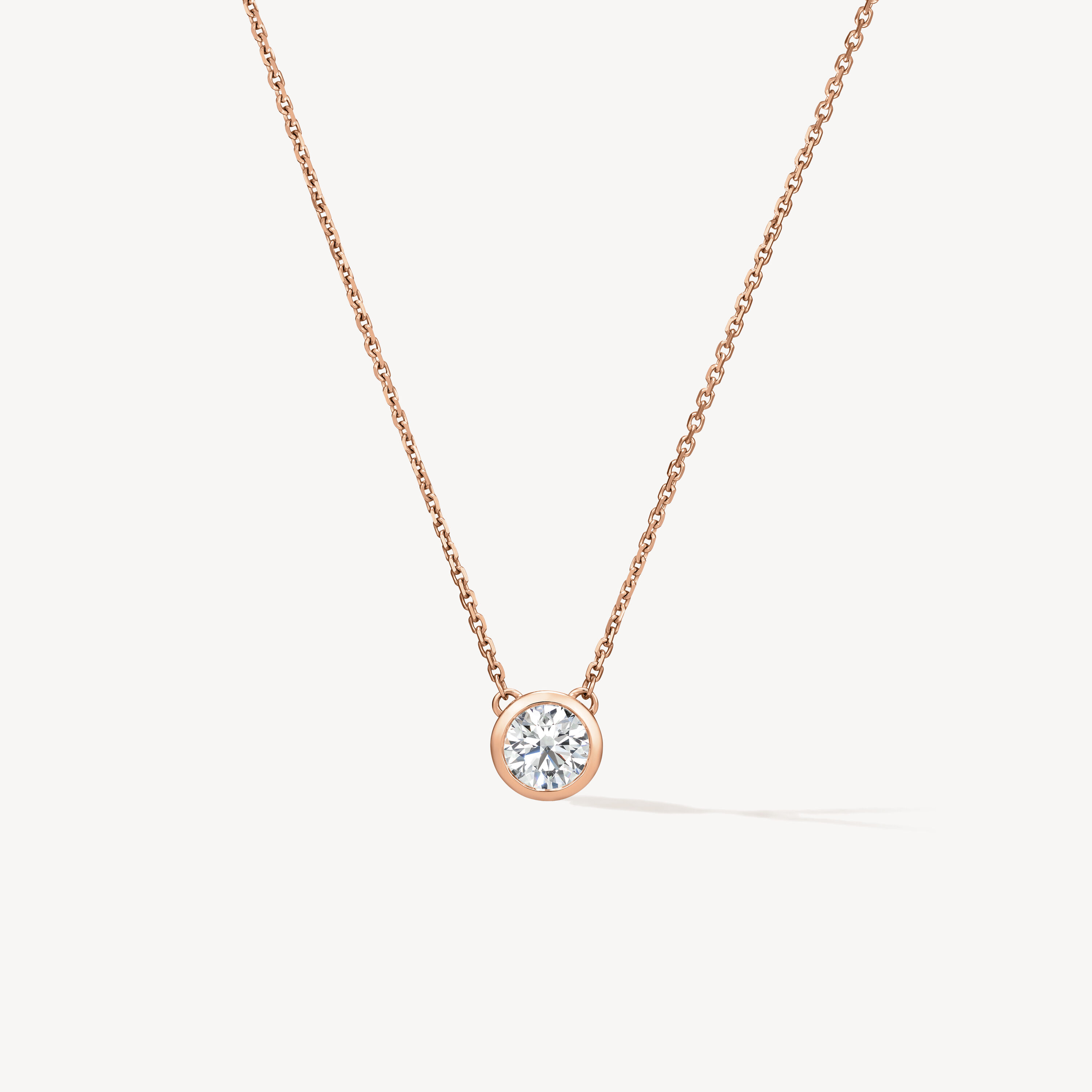 Classic Bezel鑽石項鏈, 18K 玫瑰金, large