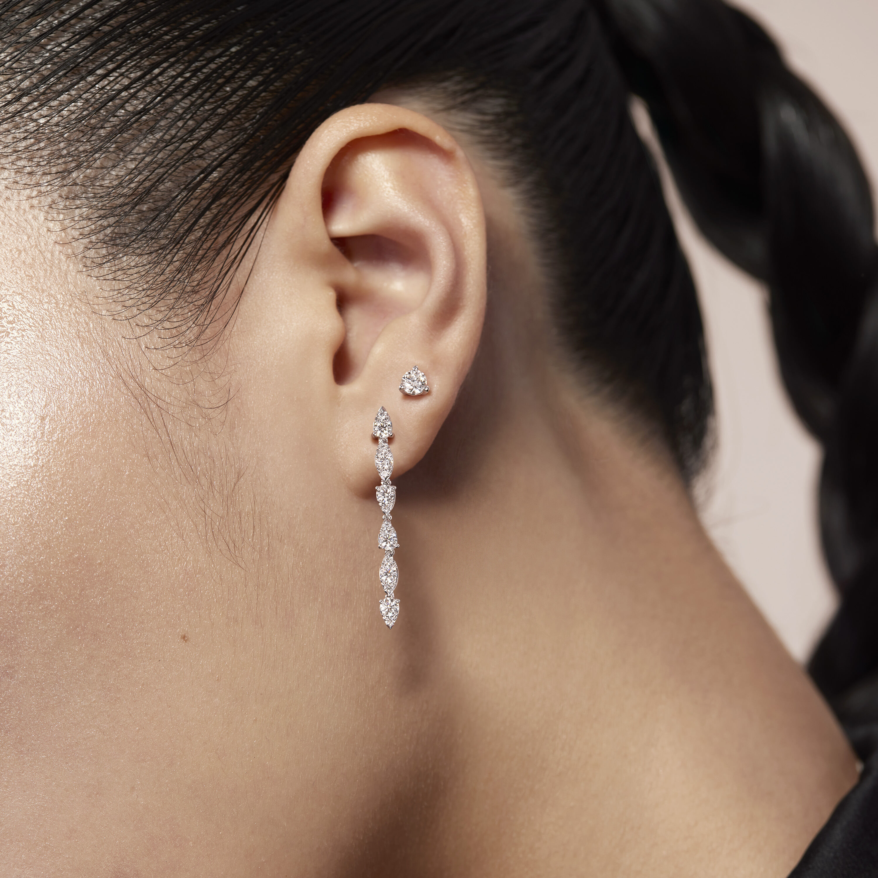 Aerial Dewdrop Stiletto 鑽石耳環, 18K 玫瑰金, large