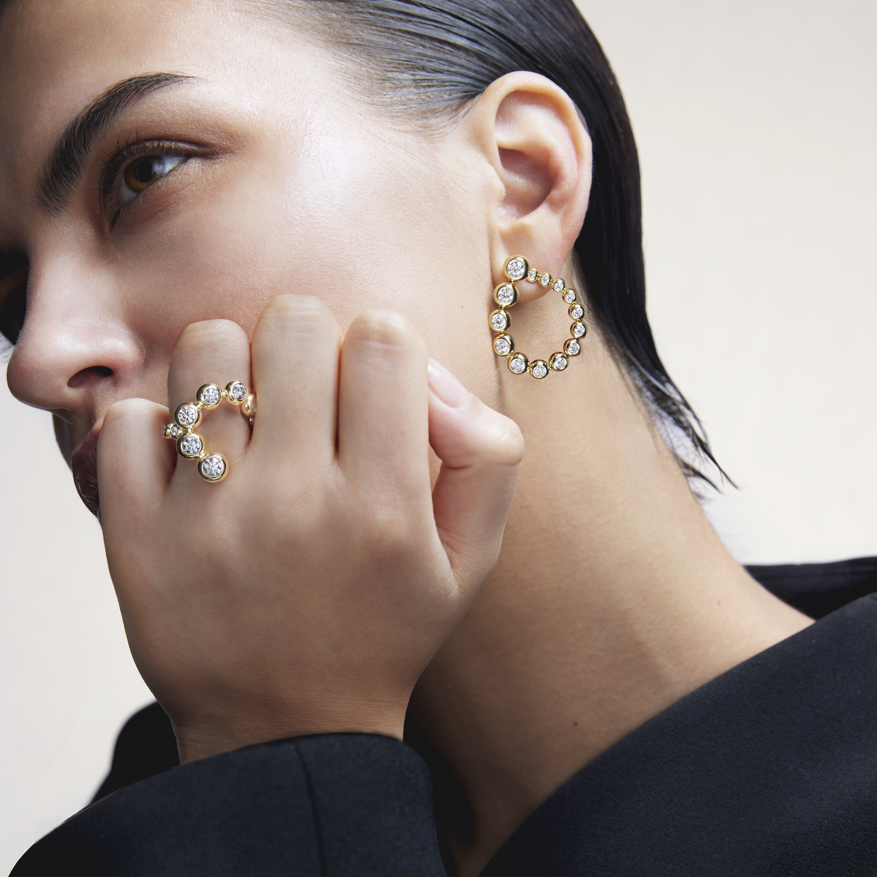 DREAM  CIRCLE CONVERTIBLE EARRINGS, 18K Yellow Gold, large