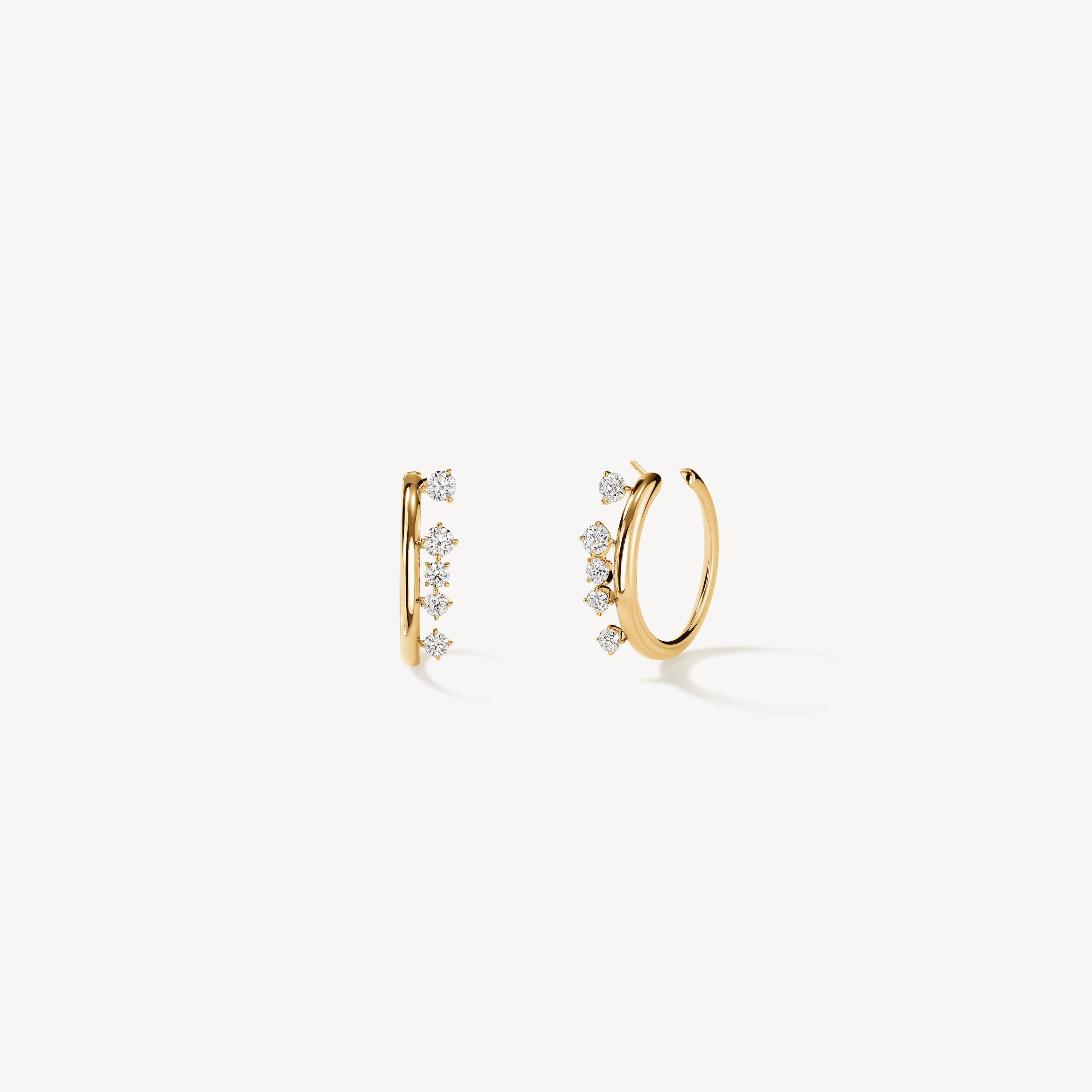 Barre Floating Diamond Small Hoops, 18K Yellow Gold, large