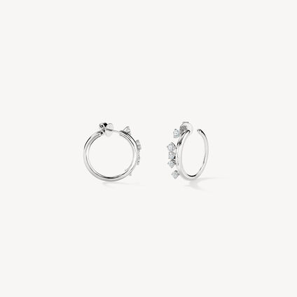 Barre Floating Diamond Small Hoops, 18K White Gold Barre Floating Diamond Small Hoops, 18K White Gold, large