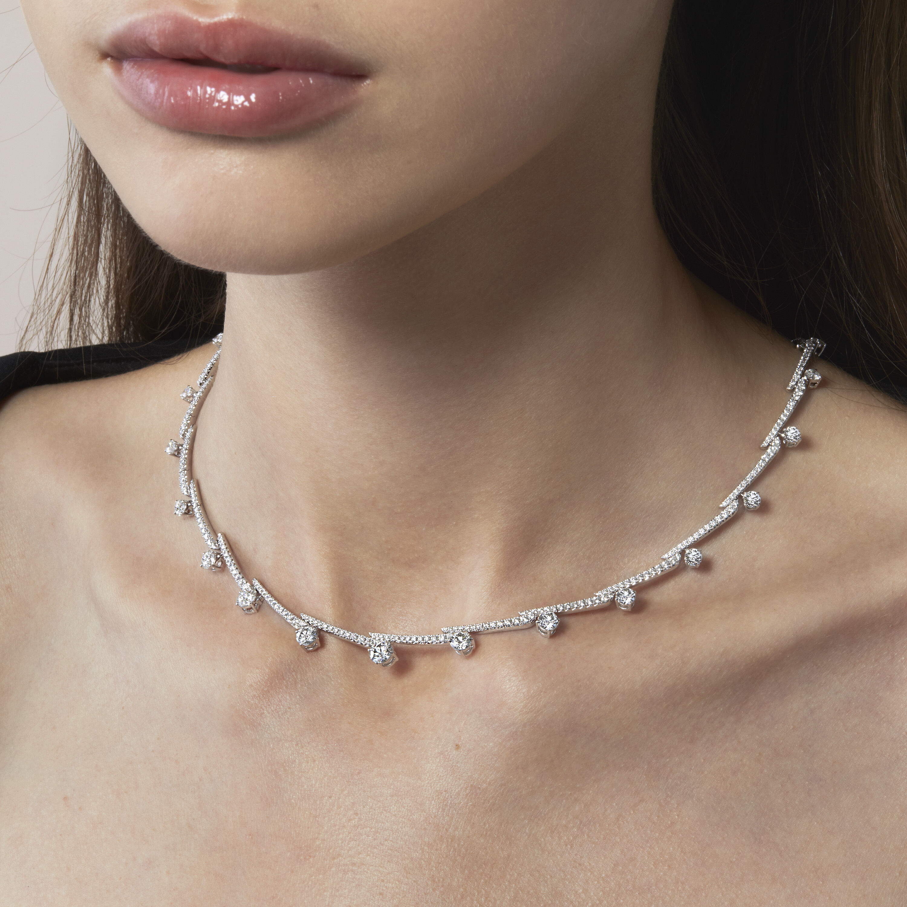 VELA Crossover French Cut Pav&eacute; 鑽石項鏈​, 18K 玫瑰金, large